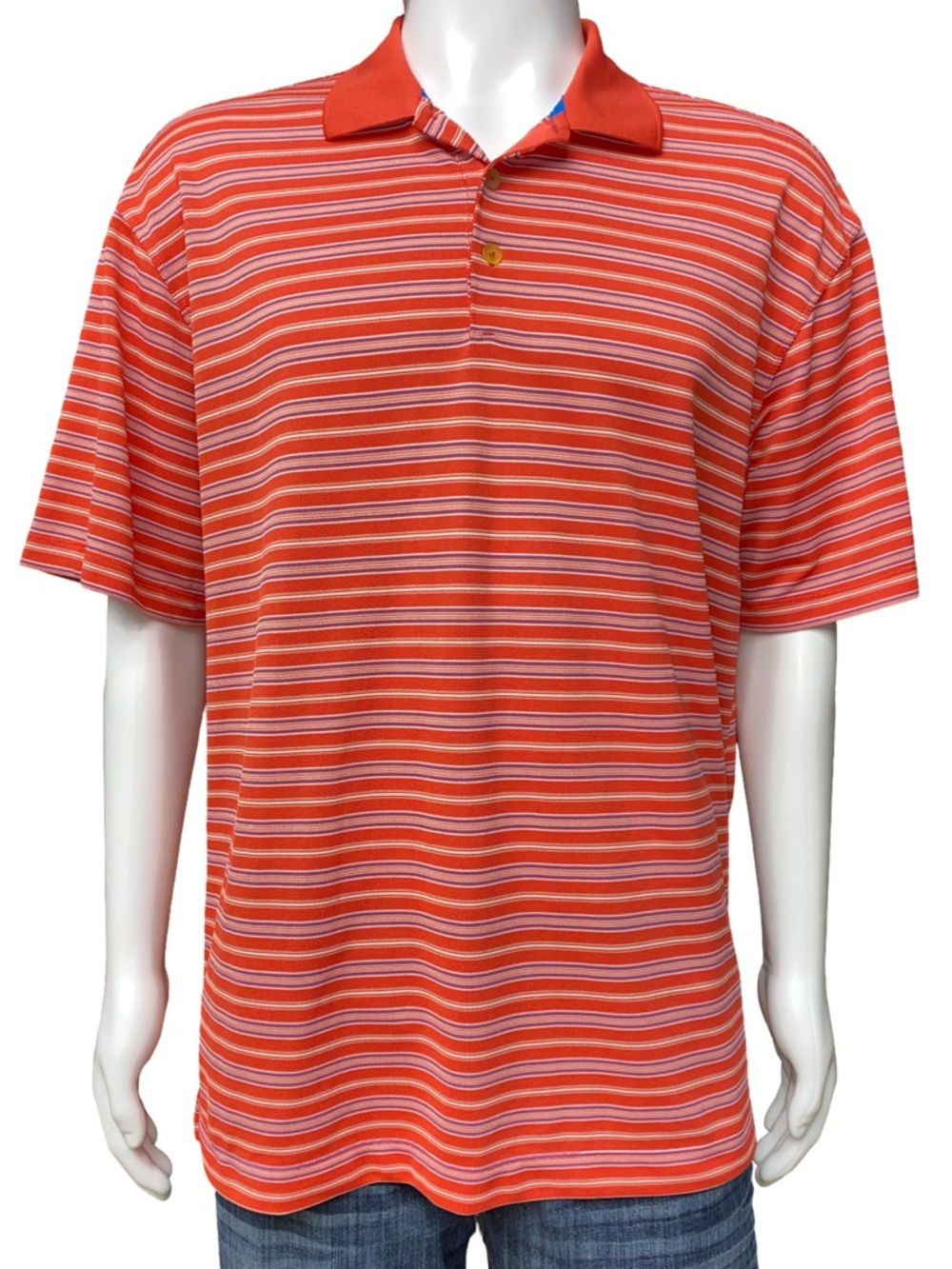 Nike Golf Dri-FIT Polo Shirt Men’s XL Orange Striped Performance Short Sleeve